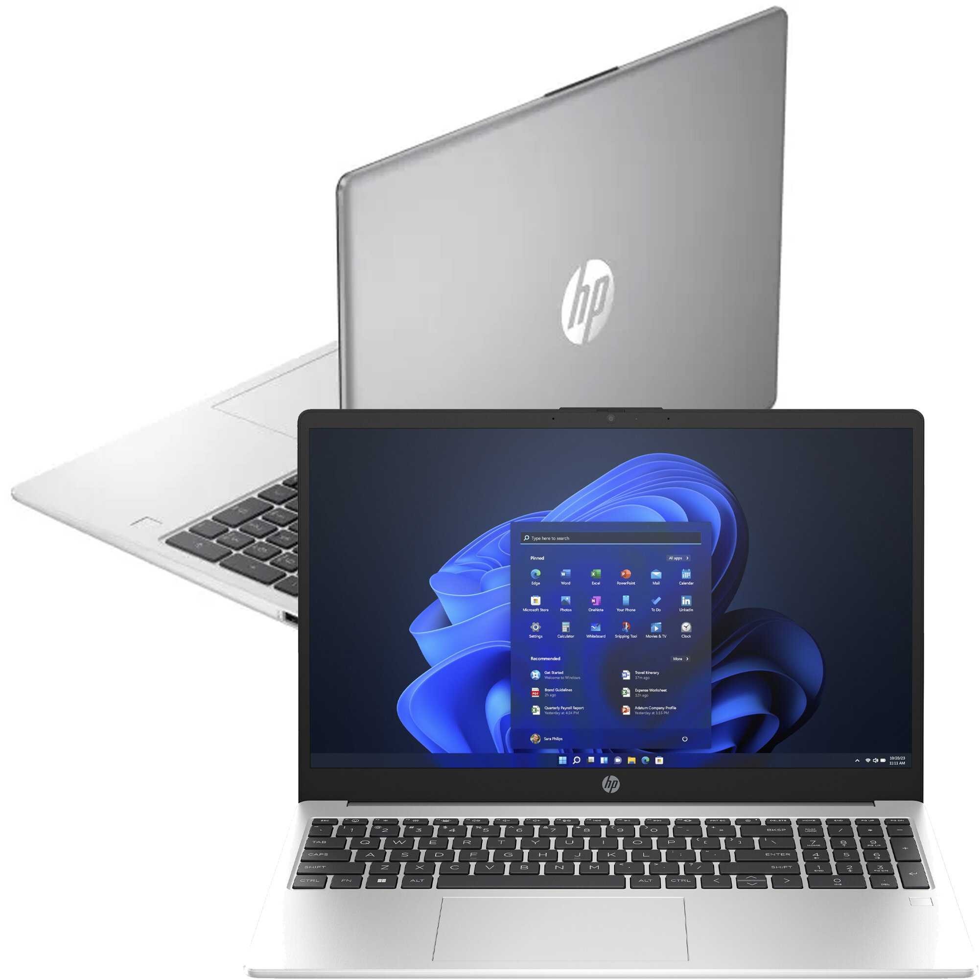 HP 250 G10 – widok laptopa z przodu i z tyłu